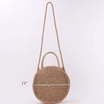 Women Straw Summer Beach Bag Handwoven Round Rattan Bag Cross Body Bag Shoulder Messenger Satchel wi...