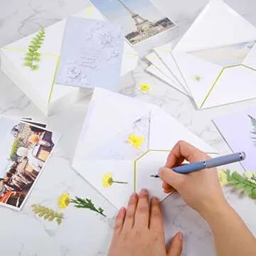 Epakh 100 Pack A7 Envelopes with Gold Border 5 x 7 Envelopes for Invitations V Flap Self Adhesive Thick Mailing for Office Wedding Greeting Cards Birthday Bridal Shower Graduation Parties(White)