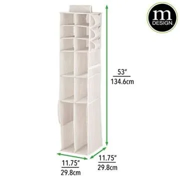mDesign Long Soft Fabric Over Closet Rod Hanging Storage Organizer with 12 Divided Shelves, Side Pockets for Child/Kids Room or Nursery, Store Diapers, Wipes, Lotions, Toys - Cream/White