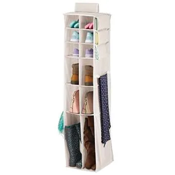 mDesign Long Soft Fabric Over Closet Rod Hanging Storage Organizer with 12 Divided Shelves, Side Pockets for Child/Kids Room or Nursery, Store Diapers, Wipes, Lotions, Toys - Cream/White