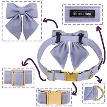 Maca Bates Dog Collar with Bow Bowtie for Dogs Solid Colors Sailor Bow Tie Adjustable Breakaway Viol...