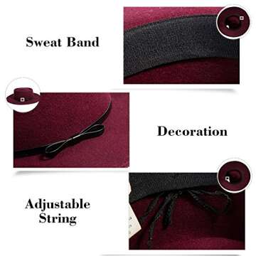 Jeff & Aimy Womens 100% Wool Felt Fedora Hat Wide Brim Floppy/Porkpie Style