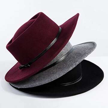 Jeff & Aimy Womens 100% Wool Felt Fedora Hat Wide Brim Floppy/Porkpie Style