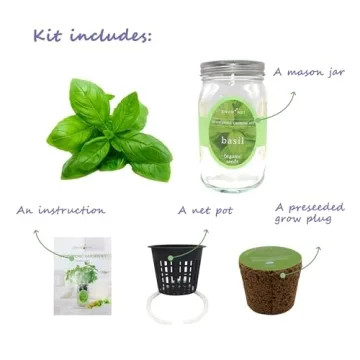 Environet Hydroponic Growing Kit, Self-Watering Mason Jar Herb Garden Starter Kit Indoor, Windowsill Herb Garden, Grow Your Own Herbs from Organic Seeds (Basil)