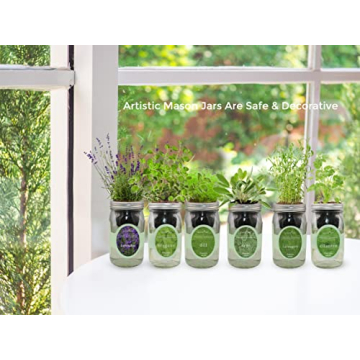 Environet Hydroponic Growing Kit, Self-Watering Mason Jar Herb Garden Starter Kit Indoor, Windowsill Herb Garden, Grow Your Own Herbs from Organic Seeds (Basil)