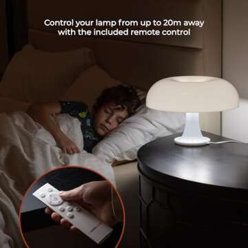 White Mushroom Lamp - Retro Nesso Table Lamp with Remote That Works Up to 65ft Away - Dimmable White...
