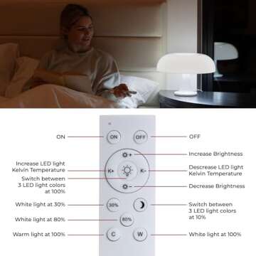 White Mushroom Lamp - Retro Nesso Table Lamp with Remote That Works Up to 65ft Away - Dimmable White Lamp - Mid-Century 70s Funky Lamp for Desk (White)