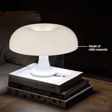 White Mushroom Lamp - Retro Nesso Table Lamp with Remote That Works Up to 65ft Away - Dimmable White Lamp - Mid-Century 70s Funky Lamp for Desk (White)
