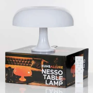 White Mushroom Lamp - Retro Nesso Table Lamp with Remote That Works Up to 65ft Away - Dimmable White Lamp - Mid-Century 70s Funky Lamp for Desk (White)
