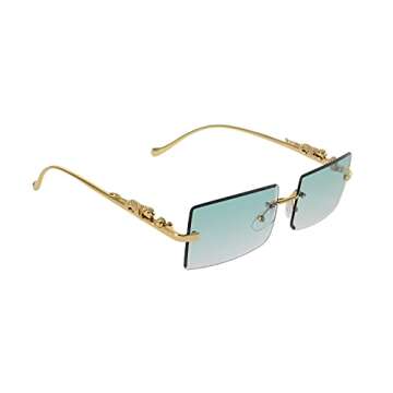 Flawless Rimless Rectangle Vintage Sunglasses Fashion Frameless Tinted Glasses for Women Men (Green, 57)