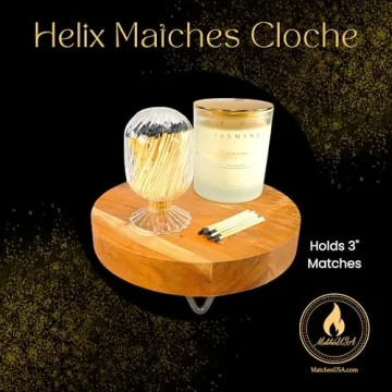 Helix Shaped Glass Matches Cloche | Includes Color Matches & Free Striker Strip!!! | Spiral Decorative Match Holder Jar for Candles Set Display (Black Matches)