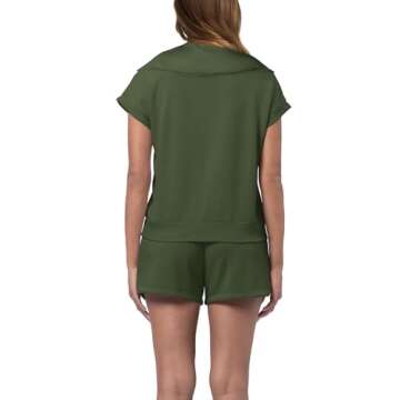 WIHOLL Womens Two Pieces Outfits Summer Half Zip Lapel Collar Short Sleeve Sweatshirt Lounge Set Tracksuit Sets