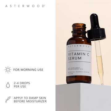 Asterwood Vitamin C Face Serum - with Hyaluronic Acid - Smoothing, Hydrating, Stimulates Collagen Production - Fragrance-Free - 8 Fl Oz