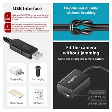 Neewer DC Coupler Replacement for NP-FW50 Dummy Battery Power Adapter with USB Cable Compatible with Sony A7 A7R A7S A7II A7RII A7SII A6500 A6400 A6300 A6100 A6000 NEX5 NEX7 DSC-RX10 II III IV