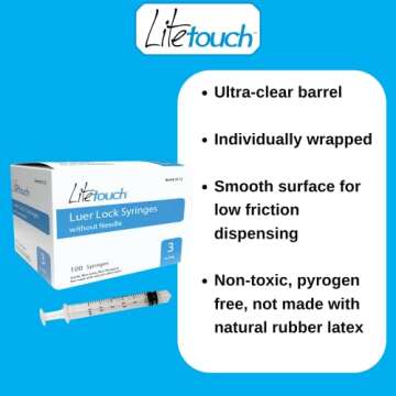 LiteTouch 3mL Luer Lock Syringe - 100 Sterile Syringes