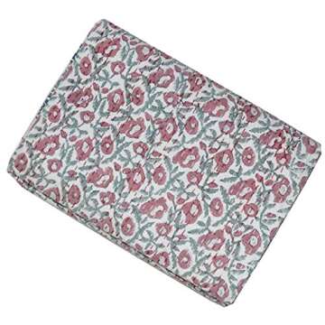 YUVANCRAFTS Indian Hand Block Floral Print Kantha Quilt Handmade Vintage Queen Size Cotton Kantha Throw Blanket Bedspread (Multi Floral, Twin Size)