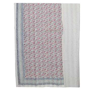 YUVANCRAFTS Indian Hand Block Floral Print Kantha Quilt Handmade Vintage Queen Size Cotton Kantha Throw Blanket Bedspread (Multi Floral, Twin Size)