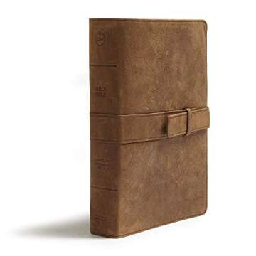 CSB Legacy Notetaking Bible, Tan Genuine Leather with Strap, Black Letter, Wide Margins, Journaling ...