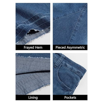 Fisoew Womens Denim Maxi Skirt Casual High Waist A-Line Frayed Irregular Hem Long Jean Skirt
