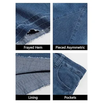 Fisoew Womens Denim Maxi Skirt Casual High Waist A-Line Frayed Irregular Hem Long Jean Skirt