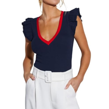 Stylish BONITEE Women's Summer Ruffle Sleeve Deep V Neck Top for Casual Outings