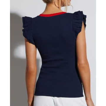 BONITEE Women's Ruffle Sleeve V Neck Shirt for Summer