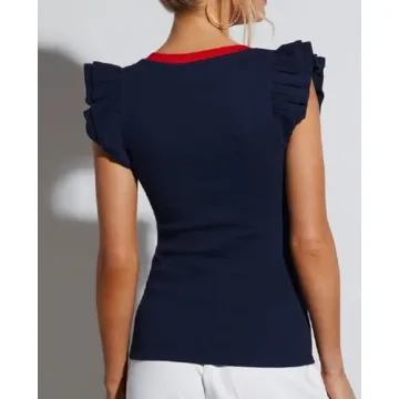 BONITEE Women's Ruffle Sleeve V Neck Shirt for Summer