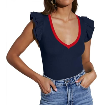 BONITEE Women's Ruffle Sleeve V Neck Shirt for Summer