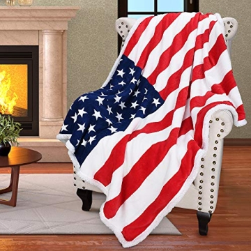 Catalonia Patriotic US Flag Blanket - Soft, Reversible Sherpa Throws for Home Decor