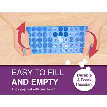 Arrow Small Ice Cube Trays for Freezer, Ice Coffee and Blenders, 3 Pack, 60 Mini Cubes Per Tray, 180 Total, Made in the USA, BPA Free Plastic, Ideal, Blue