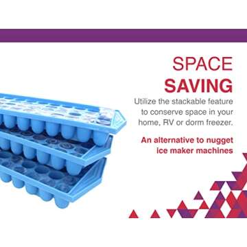 Arrow Small Ice Cube Trays for Freezer, Ice Coffee and Blenders, 3 Pack, 60 Mini Cubes Per Tray, 180 Total, Made in the USA, BPA Free Plastic, Ideal, Blue