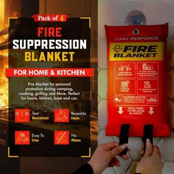 Mart Cobra Emergency Fire Blanket for Home and Kitchen - 4 Pack - Fire Blankets Emergency for Home Safety 40” x 40” - Suppression Shield Retardant Extinguisher Fiberglass Welding Fireproof Cloth Towel