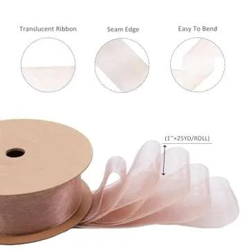 LaRibbons Sheer Organza Dark Rose Ribbon for Flower Bouquet, Gift Wrapping, Bridal Shower, Wedding Party Decoration, Craft, 1 Inch, 25Yard