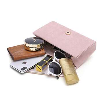 CHARMING TAILOR Faux Suede Clutch Bag Elegant Metal Binding Evening Purse for Wedding/Prom/Black-Tie Events (Pink)
