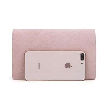 CHARMING TAILOR Faux Suede Clutch Bag Elegant Metal Binding Evening Purse for Wedding/Prom/Black-Tie Events (Pink)