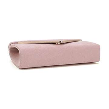 CHARMING TAILOR Faux Suede Clutch Bag Elegant Metal Binding Evening Purse for Wedding/Prom/Black-Tie Events (Pink)