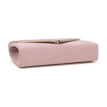 CHARMING TAILOR Faux Suede Clutch Bag Elegant Metal Binding Evening Purse for Wedding/Prom/Black-Tie Events (Pink)