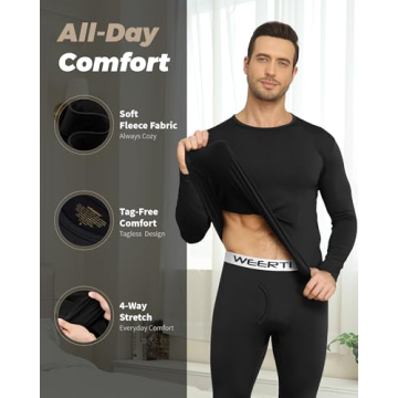 WEERTI Thermal Underwear for Men Long Johns – Fleece Lined Base Layer for Cold Weather