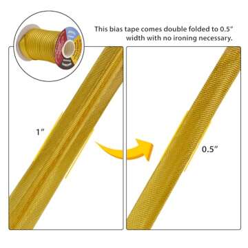 Mandala Crafts Metallic Gold Bias Tape for Sewing 55 Yards