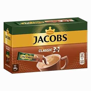 Jacobs 3in1 Classic Instant Coffee Sticks, 10 Single Servings (Pack of 1)