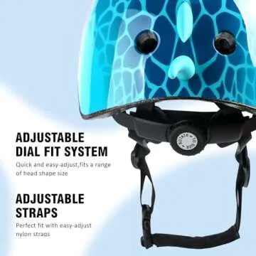 Kids Dinosaur Bike Helmet, Adjustable & Safe for Toddlers