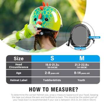 Kids Dinosaur Bike Helmet, Adjustable & Safe for Toddlers