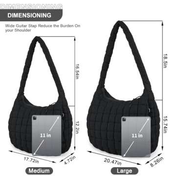 Quilted Puffer Tote Bag for Women,Large Puffy Crossbody Shoulder Bag Lightweight Nylon Hobo Bag with...