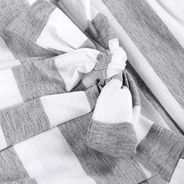 PALINDA Women's Striped Elegant Short Sleeve Wear to Work Casual Pencil Dress with Belt (Grey,S)