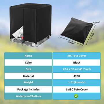 Zipper IBC Tote Cover Huapate 275 Gallon for 420D 1000L Outdoor Water Tank Protective Cover(Black)