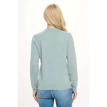 Mariyaab Women's 100% Cashmere Soft Long Sleeve Crew Neck Round Neck Sweater (2101, Sage, XL)