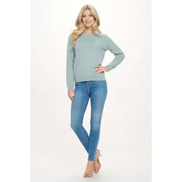 Mariyaab Women's 100% Cashmere Soft Long Sleeve Crew Neck Round Neck Sweater (2101, Sage, XL)