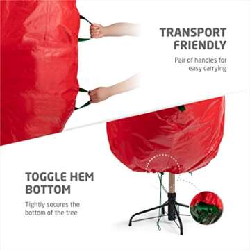 Zober Upright Christmas Tree Storage Bag - Fits 9 Ft Artificial Tree - Christmas Tree Bag W/Drawstring Hem, Zipper, and Carrying Handles - Plastic, Waterproof - Red