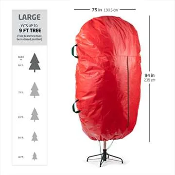 Zober Upright Christmas Tree Storage Bag - Fits 9 Ft Artificial Tree - Christmas Tree Bag W/Drawstring Hem, Zipper, and Carrying Handles - Plastic, Waterproof - Red