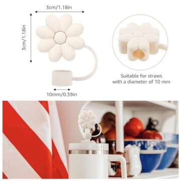 Obxquisite Straw Cover Cap for Stanley Cup, 3Pcs Flower Silicone Straw Toppers Accessories Compatibl...
